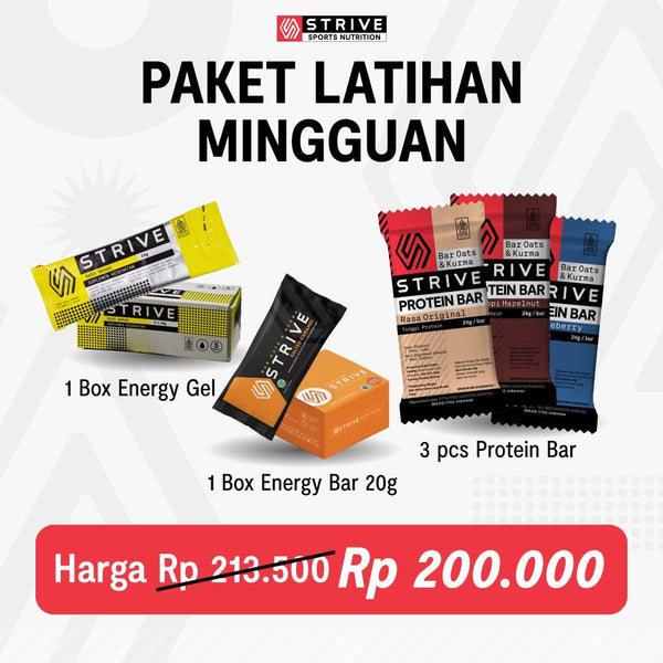 STRIVE - PAKET LATIHAN MINGGUAN #2 (ENERGY GEL+BITE SIZE + PROTEIN BAR)